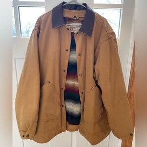 Vintage Woolrich Saddle Chore Coat Blanket Lining Barn Jacket XL 80’s Leather